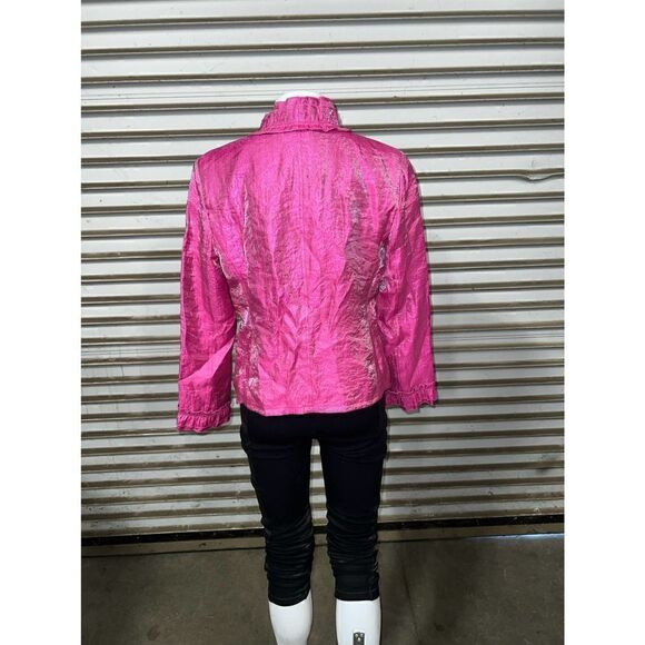 Rafael shiny bright pink ruffle cardigan evening date career with tie front - Picture 3 of 8